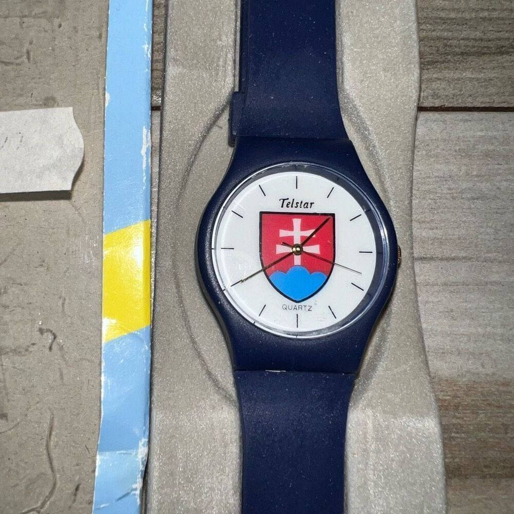 Vintage Telstar Quartz Wristwatch Blue Red In Box With New Battery Y2K Retro
